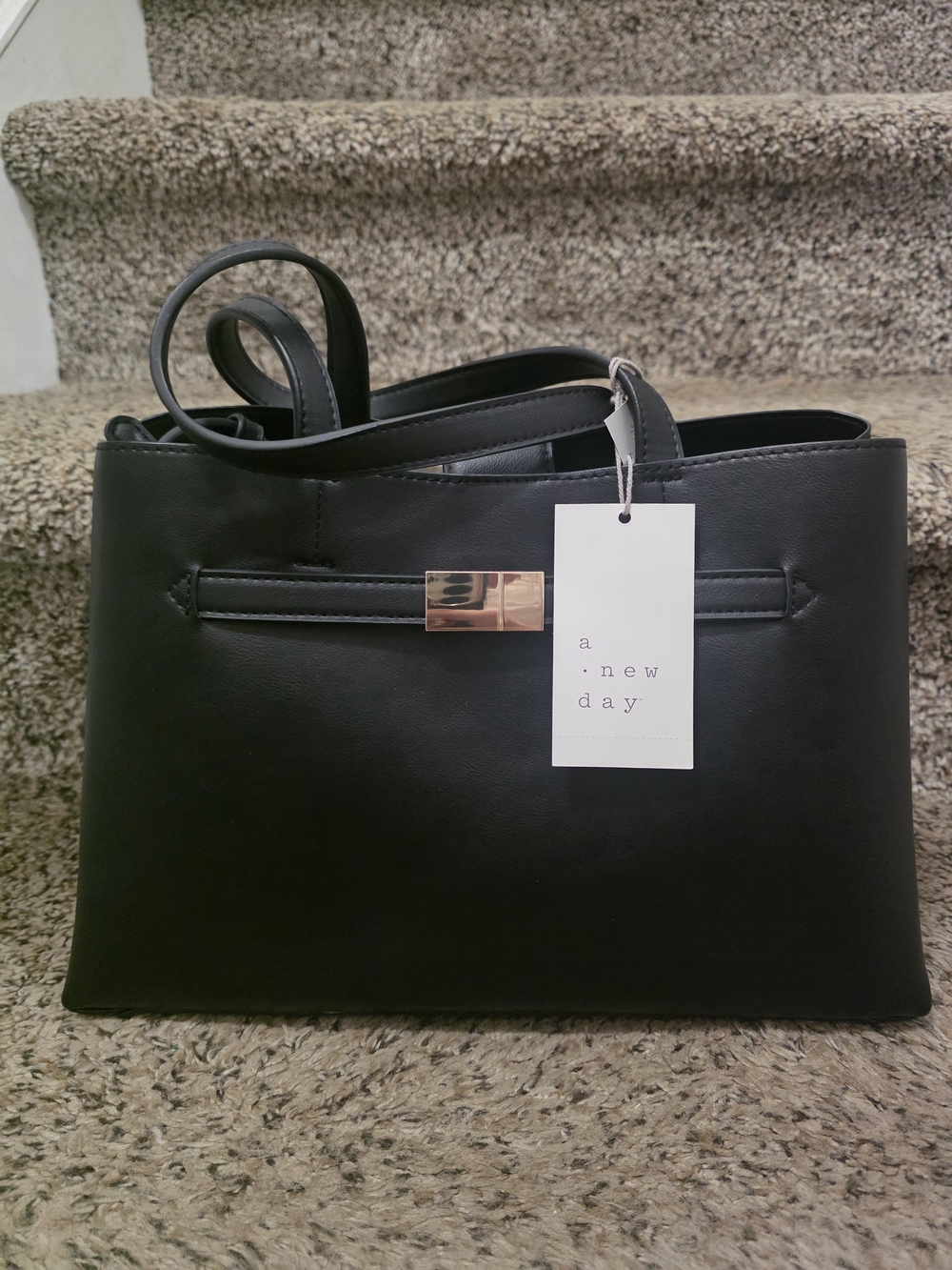 A New Day Black Tote Bag with Gold Accent